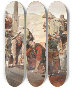 Triptych art skateboard deck of George Hand Wright Seats Of The Haughty by George Hand Wright (1872-1951)