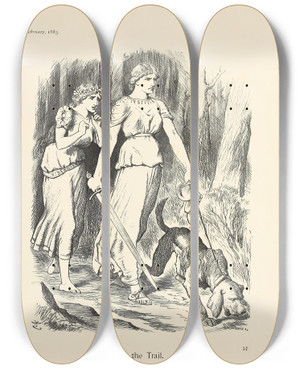 Triptych art skateboard deck of Sir John Tenniel On The Trail by Sir John Tenniel (1820-1914)