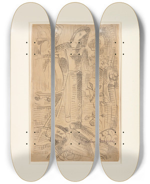 Triptych art skateboard deck of Emile Bernard Scne De La Chanson De Roland by Emile Bernard (1868-1941)