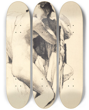Triptych art skateboard deck of Frans Schwartz Siddende Ung Ngen Kvinde Med Hovedet Hvilende Over Den Ene Arm by Frans Schwartz (1850-1917)