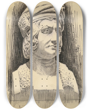 Triptych art skateboard deck of Jacques Reich Christopher Columbus by Jacques Reich (1852-1923)