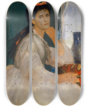 Triptych art skateboard deck of Arnold Bcklin Portrait Of Clara Bcklin Eldest Daughter Of The Artist by Arnold Bocklin (1827-1901)