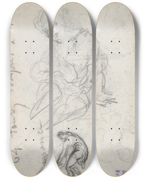 Triptych art skateboard deck of Jeanfranois Millet Seated Child And Otherstudies by Jean-Franois Millet (1814-1875)
