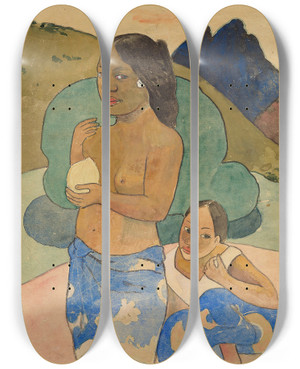 Triptych art skateboard deck of Paul Gauguin Two Tahitian Women In A Landscape by Paul Gauguin (1848-1903)