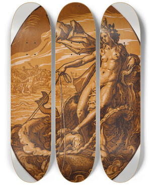 Triptych art skateboard deck of Hendrick Goltzius Amphitrite by Hendrick Goltzius (1558-1617)