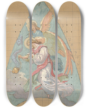 Triptych art skateboard deck of Jozef Hanula Angel by Jozef Hanula (1863-1944)