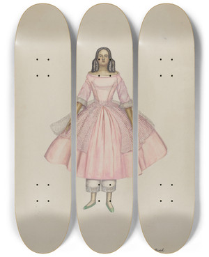 Triptych art skateboard deck of Rex F Bush Doll_1 by Rex F Bush (20-)