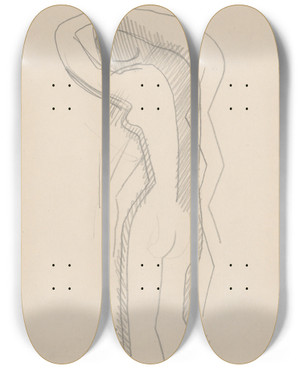 Triptych art skateboard deck of Mikul Galanda Sketchbook_32 by Mikulas Galanda (1895-1938)