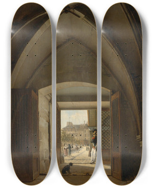Triptych art skateboard deck of Etienne Bouhot View Of The Maison Bellechasse Rue Saint Dominique Paris by Etienne Bouhot (1780-1862)