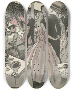 Triptych art skateboard deck of Fernand Simon Danse by Fernand Simeon (1884-1928)