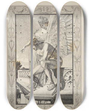 Triptych art skateboard deck of Max Klinger Venus Zeigt Amor Psyche Amor Und Psyche Opus V Blatt 4 by Max Klinger (1857-1920)