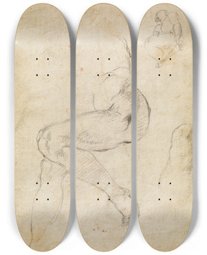 Triptych art skateboard deck of Michelangelo Studies For The Libyan Sibyl And A Small Sketch For A Seated Figure by Michelangelo (1475-1564)
