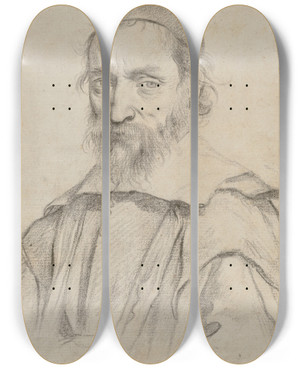 Triptych art skateboard deck of Claude Mellan Portrait Of Nicolasclaude Fabri De Peiresc by Claude Mellan (1598-1688)