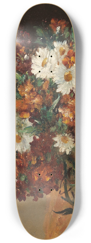 Eugne Henri Cauchois - Bouquet with daisies and gold lacquer 8.25 inch art skate deck
