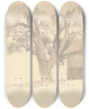 Triptych art skateboard deck of Robert Hills Walnut Tree by Robert Hills (1769-1844)