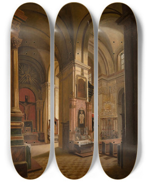 Triptych art skateboard deck of Marcin Zaleski Church Interior by Marcin Zaleski (1796-1877)