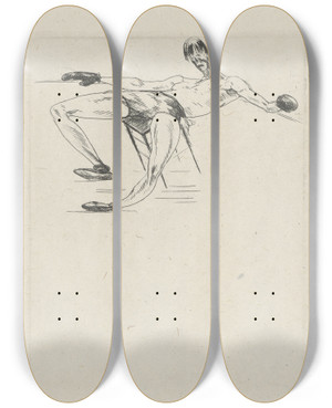 Triptych art skateboard deck of Andr Dunoyer De Segonzac Tableau De La Boxe Illustr De 29 Gravures Leauforte Pl 34 by Andre Dunoyer De Segonzac (1884-1974)