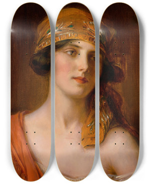 Triptych art skateboard deck of Albert Lynch A Fashionable Beauty by Albert Lynch (1860-1950)