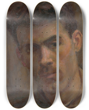 Triptych art skateboard deck of Ladislav Tresko Head Study Of A Man by Ladislav Treskon (1900-1923)