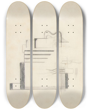 Triptych art skateboard deck of Viking Eggeling Original Drawings 08 by Viking Eggeling (1880-1925)