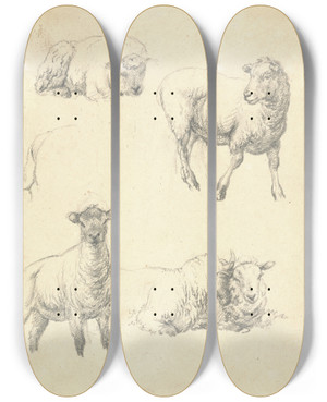 Triptych art skateboard deck of Robert Hills Sheep by Robert Hills (1769-1844)
