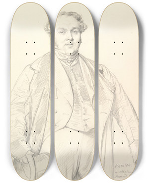 Triptych art skateboard deck of Jean Auguste Dominique Ingres Armand Bertin by Jean Auguste Dominique Ingres (1780-1867)
