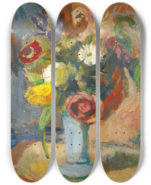Triptych art skateboard deck of Roderic Oconor Vase Of Flowers by Roderic Oconor (1860-1940)