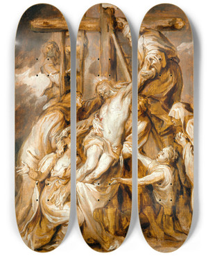 Triptych art skateboard deck of Abraham Van Diepenbeeck The Deposition by Abraham Van Diepenbeeck (1596-1675)