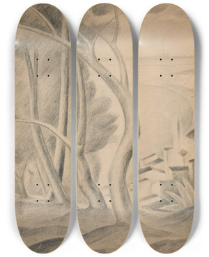 Triptych art skateboard deck of Viking Eggeling Landscape by Viking Eggeling (1880-1925)