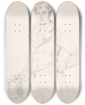 Triptych art skateboard deck of Jean Auguste Dominique Ingres Lancelotthodore Comte Turpin De Criss by Jean Auguste Dominique Ingres (1780-1867)