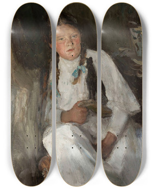 Triptych art skateboard deck of Jan Cigliski Portrait Of A Girl by Jan Ciaglinski (1858-1913)