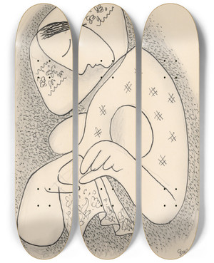 Triptych art skateboard deck of Mikul Galanda Woman In A Scarf_2 by Mikulas Galanda (1895-1938)