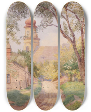 Triptych art skateboard deck of Hans Gtzinger Bisamberg by Hans Gotzinger (1867-1941)