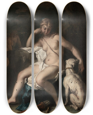 Triptych art skateboard deck of Sebastiano Ricci Diana And Her Dog by Sebastiano Ricci (1659-1734)