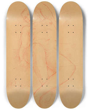 Triptych art skateboard deck of Charles Despiau Nu Allong by Charles Despiau (1874-1946)