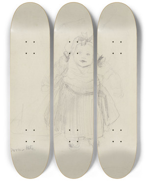 Triptych art skateboard deck of Dora Hitz Kleines Kind Gehversuche by Dora Hitz (1856-1924)