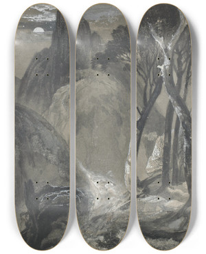 Triptych art skateboard deck of Thomas Moran Half Dome Yosemite by Thomas Moran (1837-1926)