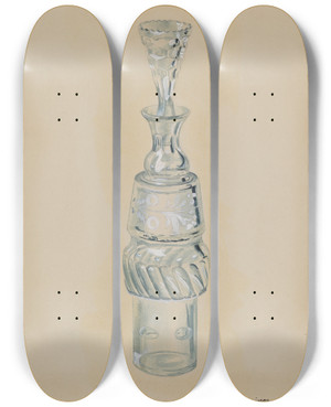 Triptych art skateboard deck of Ralph Atkinson Caster Bottle by Ralph Atkinson (20-)