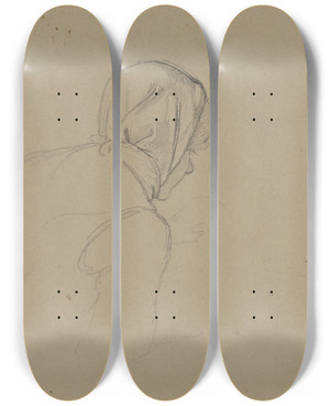 Triptych art skateboard deck of Jakob Becker Rckansicht Einer Frau Mit Kopftuch_1 by Jakob Becker (1810-1872)