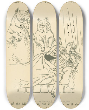 Triptych art skateboard deck of Leonard Leslie Brooke The Bears Discover Goldilocks by Leonard Leslie Brooke (1862-1940)