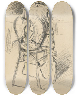 Triptych art skateboard deck of Giovanni Boldini A Woman Seated Seen From Behind by Giovanni Boldini (1842-1931)