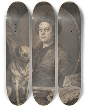 Triptych art skateboard deck of William Hogarth Selfportrait_2 by William Hogarth (1697-1764)