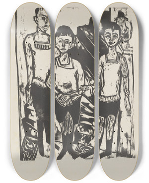 Triptych art skateboard deck of Ernst Ludwig Kirchner Drei Knaben Shne Fehr by Ernst Ludwig Kirchner (1880-1938)