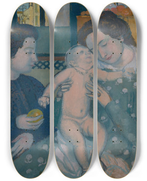 Triptych art skateboard deck of Maurice Denis Enfant Nu Maternit La Pomme by Maurice Denis (1870-1943)