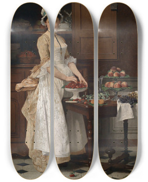 Triptych art skateboard deck of Joseph Caraud Das Kirschenmdchen by Joseph Caraud (1821-1905)