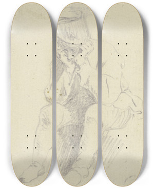 Triptych art skateboard deck of Daniel Nikolaus Chodowiecki Sitzender Mann Die Ellbogen Auf Die Knie Und Den Kopf In Beide Hnde Gesttzt by Daniel Nikolaus Chodowiecki (1726-1801)