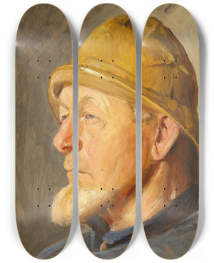 Triptych art skateboard deck of Michael Ancher Skagensfisker Med Sydvest by Michael Ancher (1849-1927)