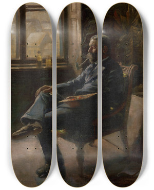 Triptych art skateboard deck of Dominik Skuteck Artist Horovitz At Work by Dominik Skutecky (1849-1921)
