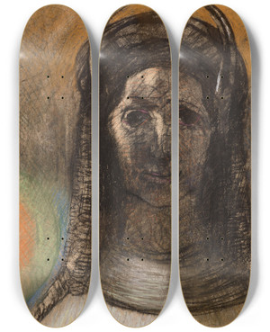 Triptych art skateboard deck of Odilon Redon Figure Cornue by Odilon Redon (1840-1916)