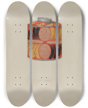 Triptych art skateboard deck of Jacob Gielens Toleware Tin Tea Caddy by Jacob Gielens